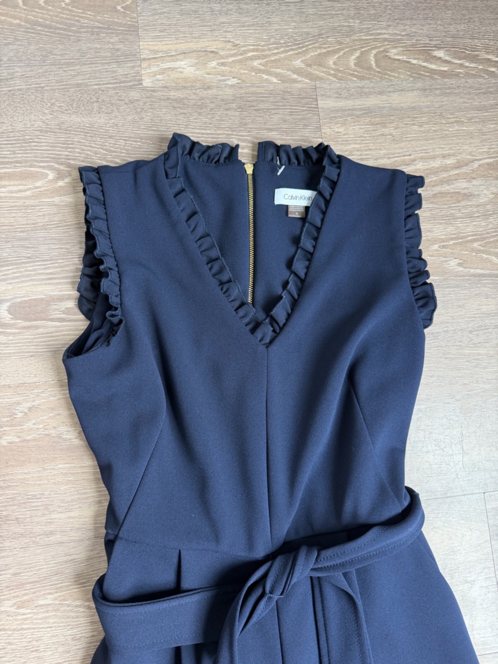 Calvin Klein Navy Wide-Leg Jumpsuit with Waist Tie - Picture 2 of 4